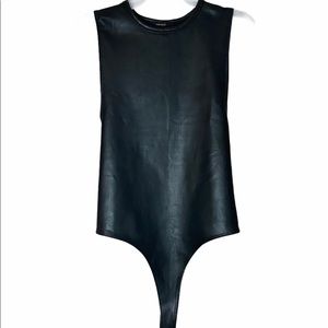 Black leather muscle button up top